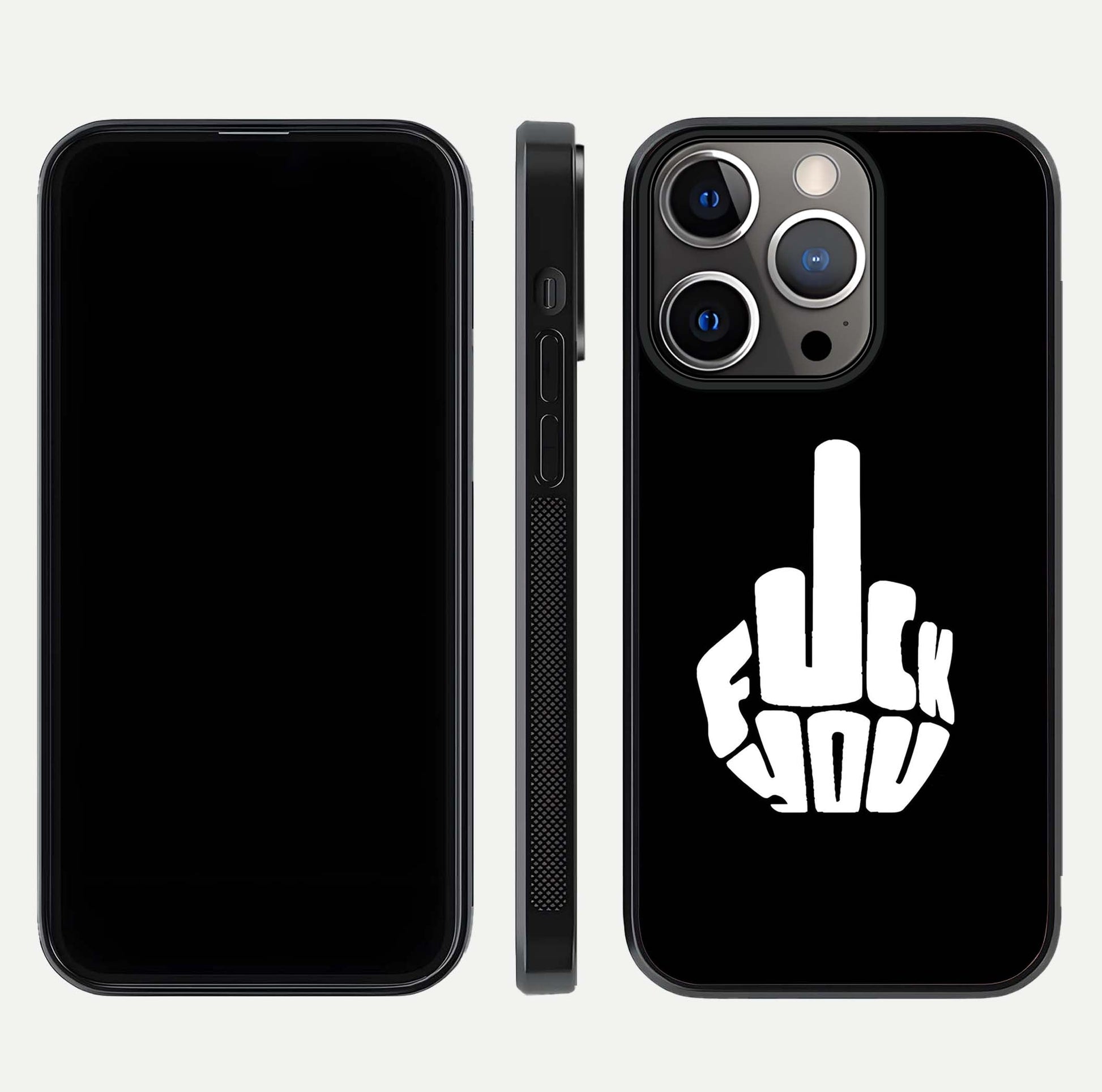 Rebel Mode On Glass Case for iPhone 13 Pro front & back layout showing minimal tone and clean edge fit