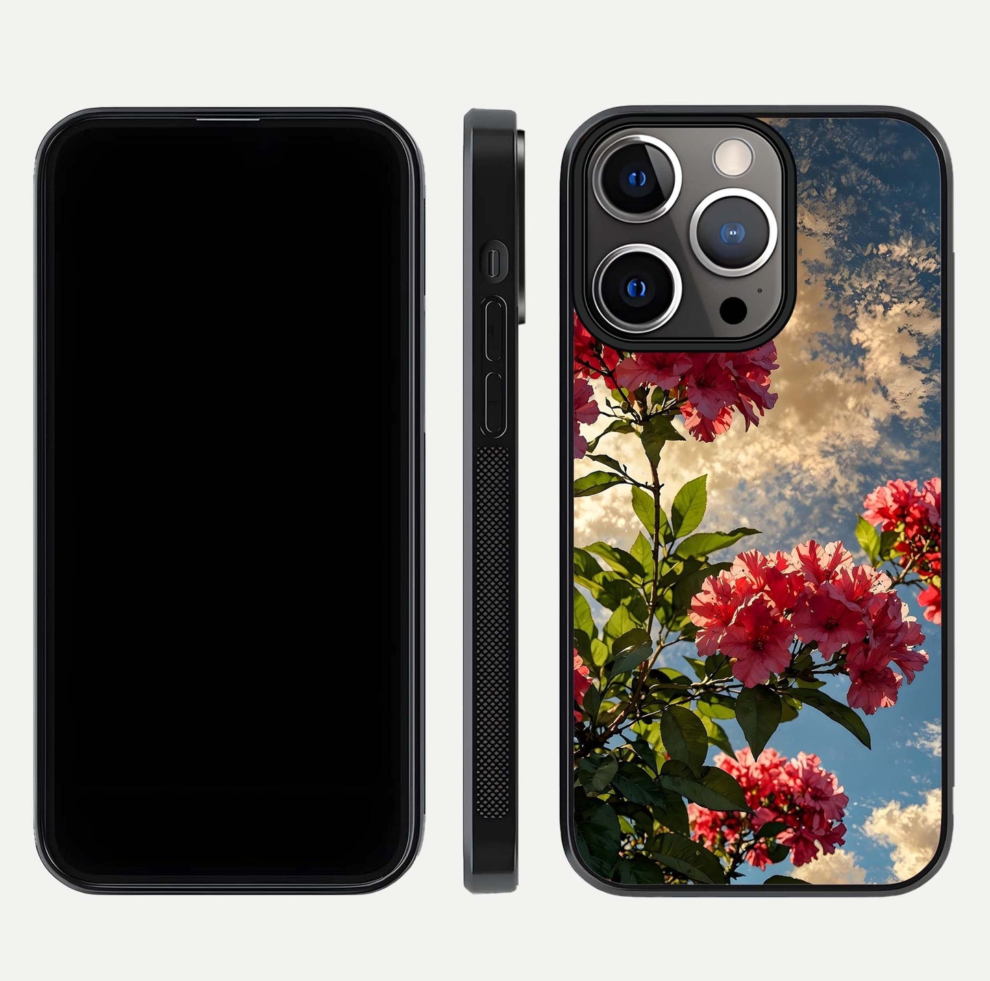 Red Bloom Skies Glass Case for iPhone 13 Pro front & back layout showing soft gradient sky tones and edges