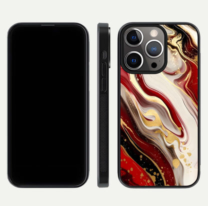Red & White Marble Glass Case For iPhone 13 Pro