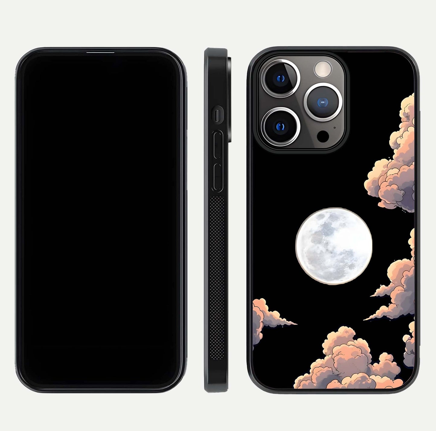 Shade Cloud Moon Glass Case for iPhone 13 Pro front & back layout showing soft gradient tones and edges