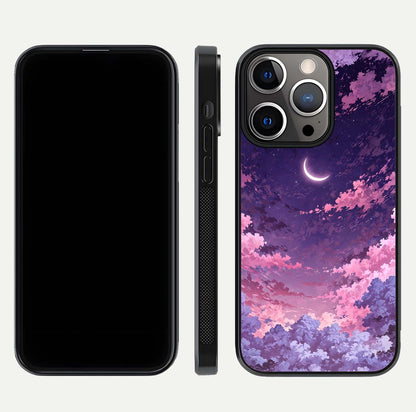 Sky Drift Clouds Glass Case for iPhone 13 Pro front & back layout showing sky tones and smooth edge design
