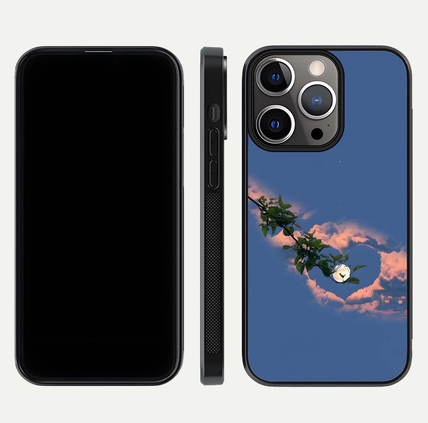 Sky Under Tree Glass Case for iPhone 13 Pro front & back layout showing sky tones and curved glass edge