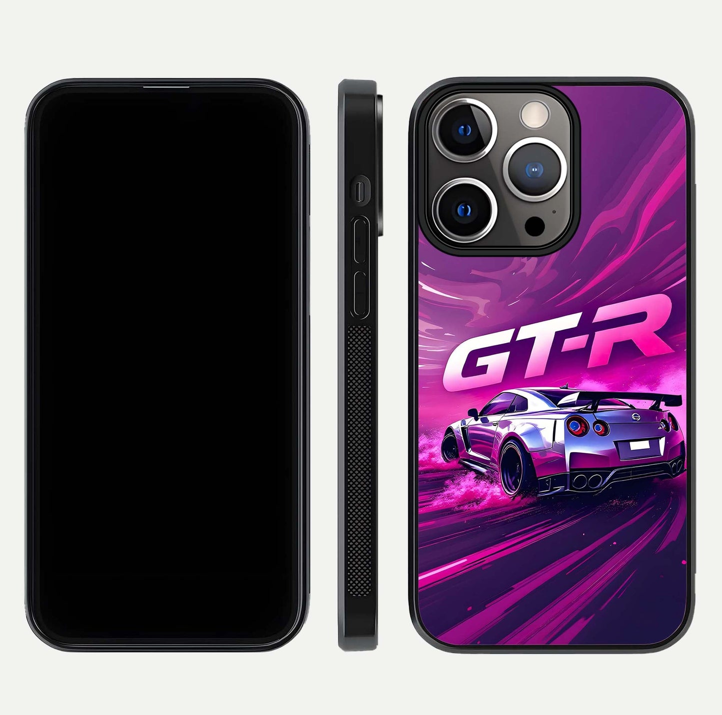 Speed Drift Legend Glass Case for iPhone 13 Pro front & back layout showing bold tones and smooth edges
