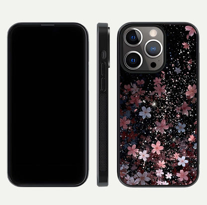 Starlit Flower Dreams Glass Case for iPhone 13 Pro front & back layout showing soft bloom design and curved edge
