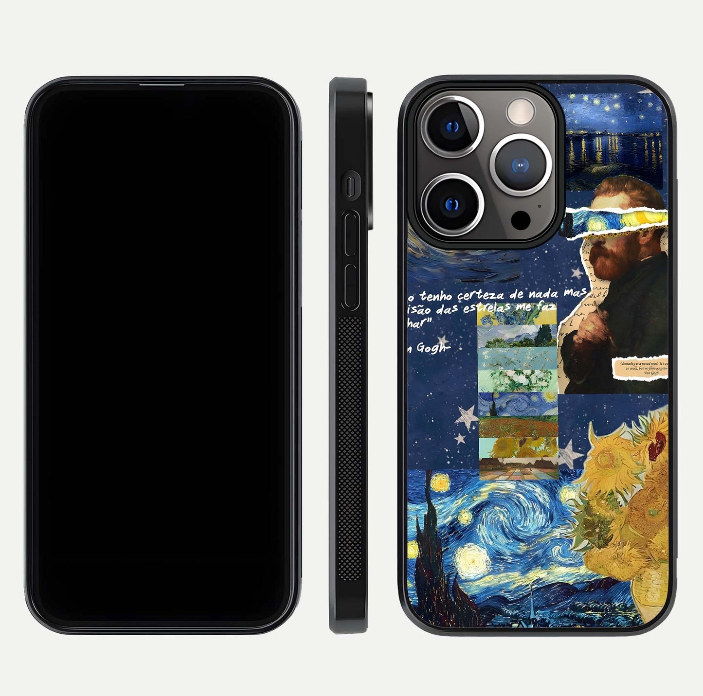 Starry Dream Vision Glass Case for iPhone 13 Pro front & back layout showing star blend and smooth edges