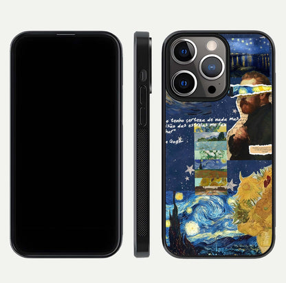 Starry Dream Vision Glass Case for iPhone 13 Pro front & back layout showing star blend and smooth edges