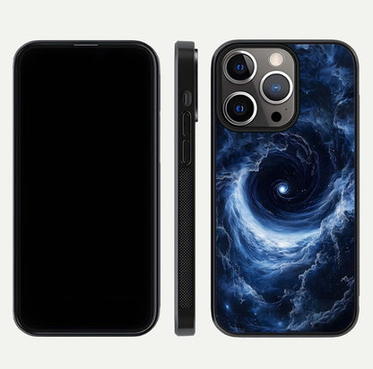 Stunning Galaxy Glass Case for iPhone 13 Pro front & back layout showing deep cosmic hues and clean edges