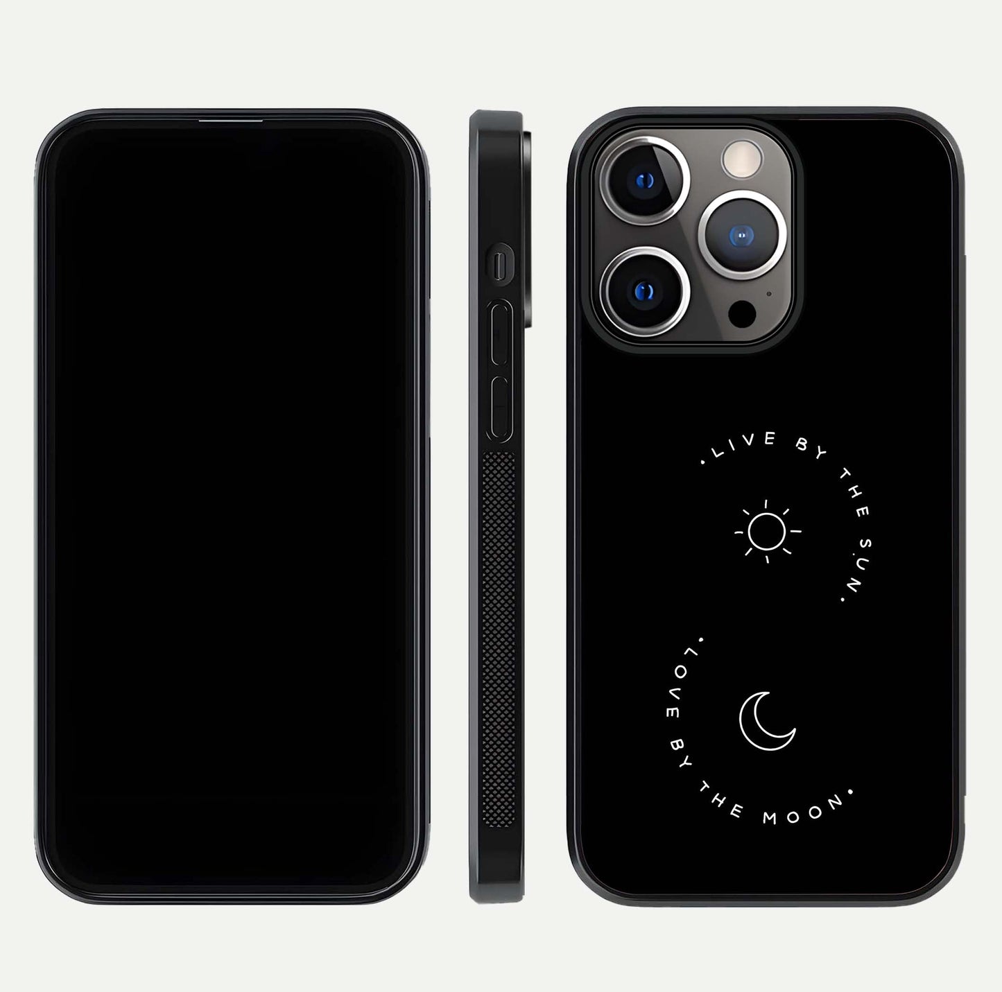 Sun Moon Balance Glass Case for iPhone 13 Pro front & back layout showing smooth gradient and balanced design