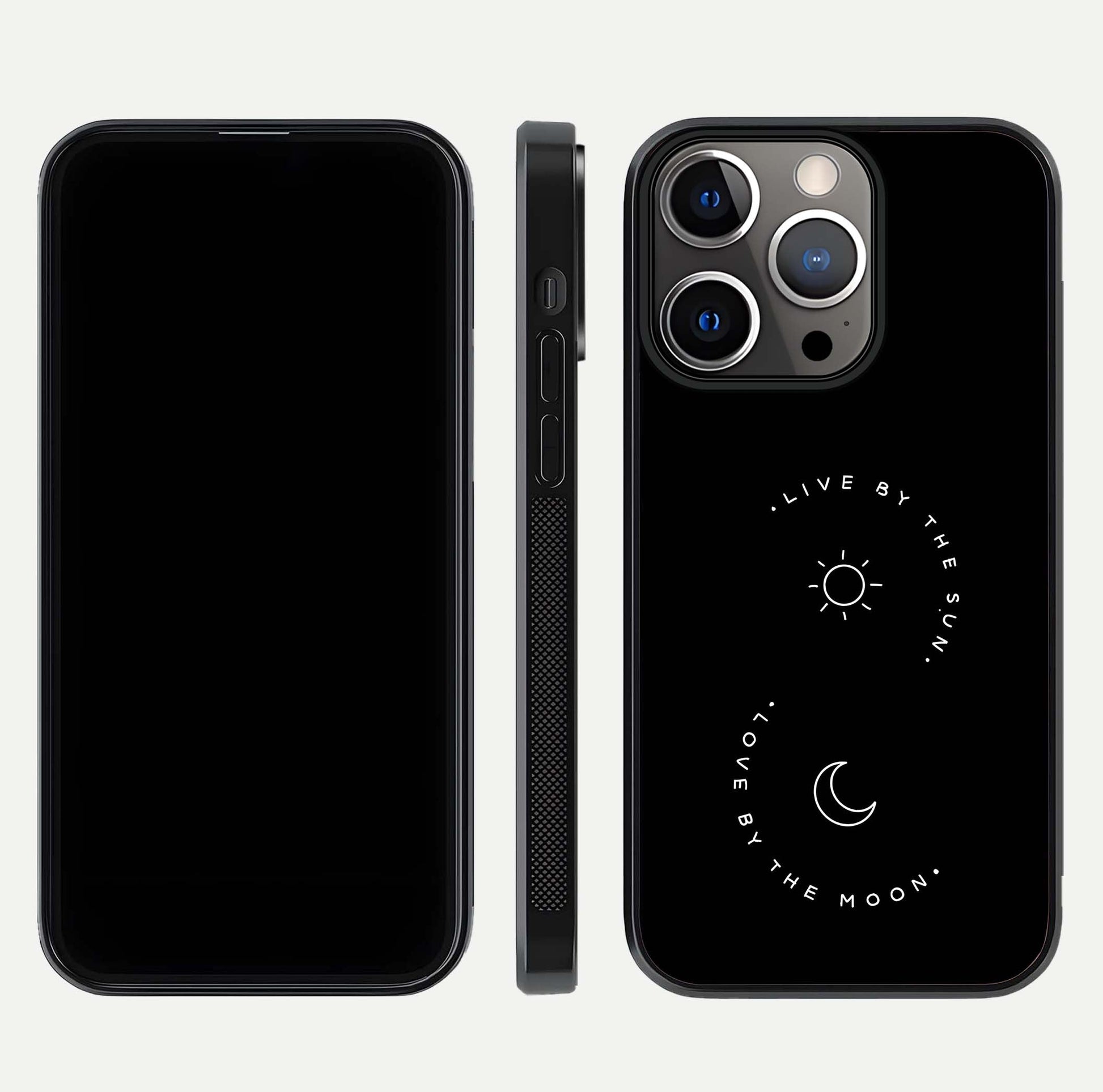 Sun Moon Balance Glass Case for iPhone 13 Pro front & back layout showing smooth gradient and balanced design