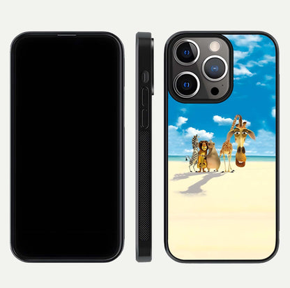 Tropical Fun Squad Glass Case for iPhone 13 Pro front & back layout showing fun pattern and smooth edges