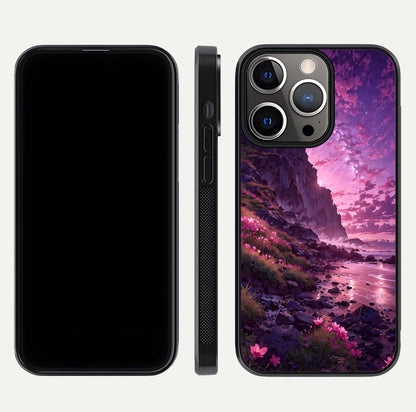 Twilight Blossom Coast Glass Case for iPhone 13 Pro front & back layout showing floral tones and curved edge