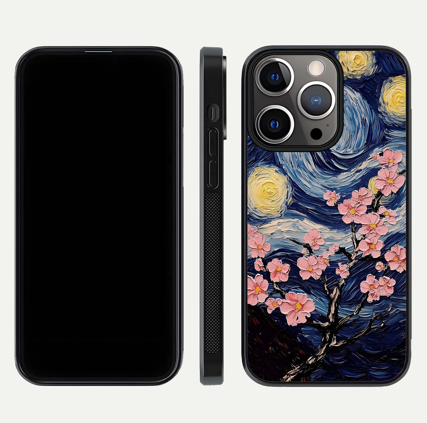 Van Gogh Scenery Glass Case for iPhone 13 Pro front & back layout showing vibrant tones and detailed design