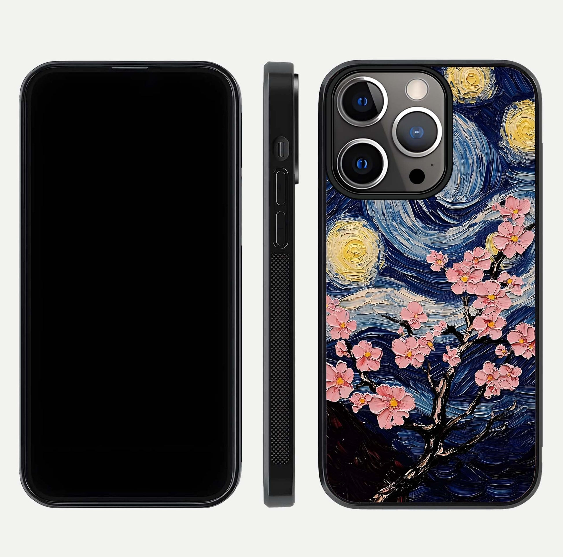 Van Gogh Scenery Glass Case for iPhone 13 Pro front & back layout showing vibrant tones and detailed design