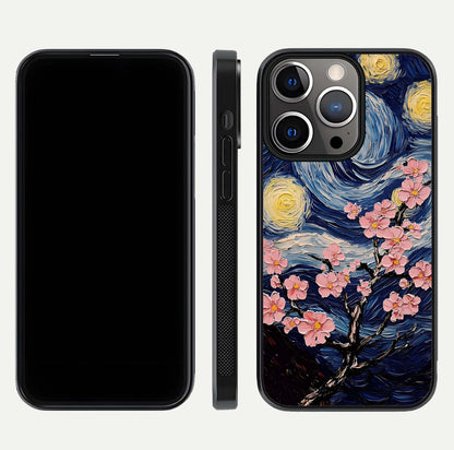 Van Gogh Scenery Glass Case for iPhone 13 Pro front & back layout showing vibrant tones and detailed design