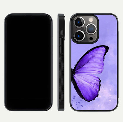 Violet Dream Wing Glass Case for iPhone 13 Pro front & back layout showing violet tones and smooth edges