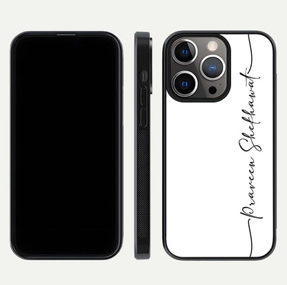 White Tune Custom Name Glass Case for iPhone 13 Pro front & back layout showing clean design and text placement
