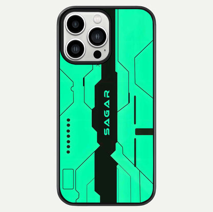 Aqua Tech CYBERPUNK Custom Name Glass Case For iPhone 13 Pro Max by Custom World
