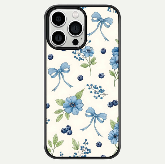 Blue Flower & Bow Glass Case For iPhone 13 Pro Max by Custom World