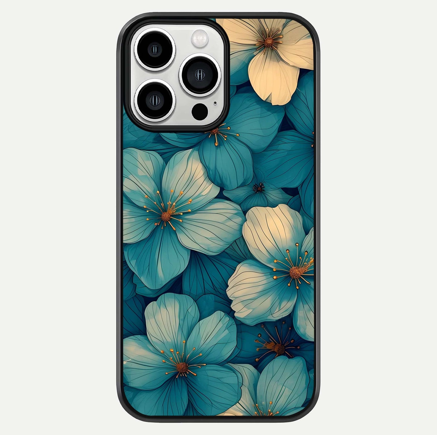 Blue Shade Floral Glass Case For iPhone 13 Pro Max by Custom World
