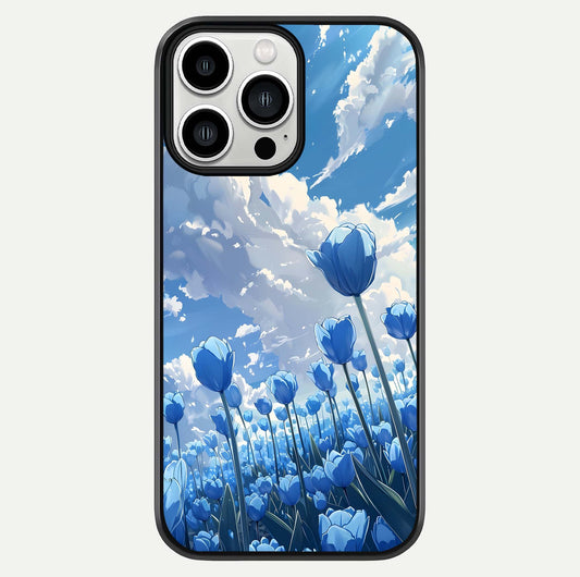 Blue Tulip Clouds Glass Case For iPhone 13 Pro Max by Custom World
