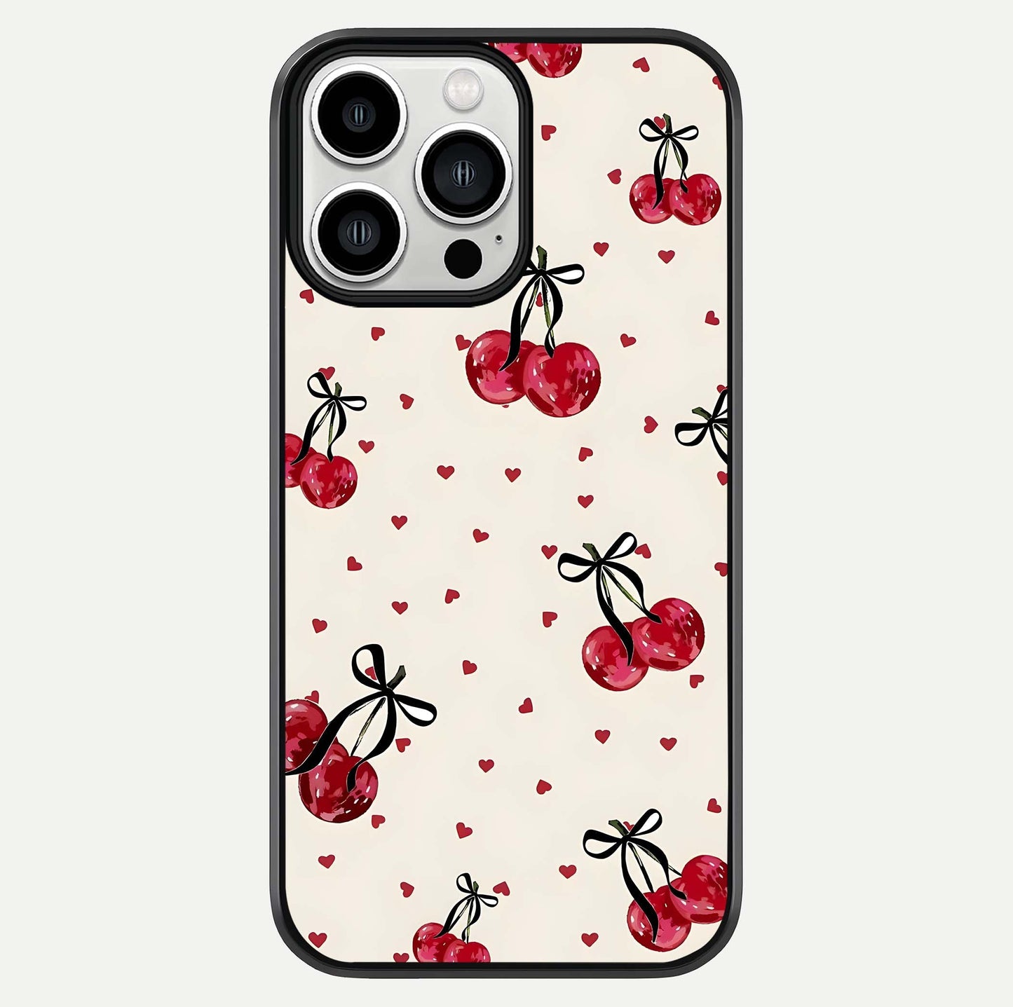Cherry Heart Bow Glass Case For iPhone 13 Pro Max by Custom World