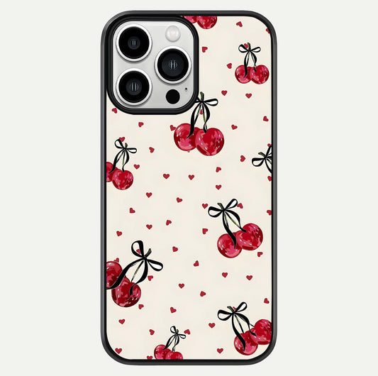 Cherry Heart Bow Glass Case For iPhone 13 Pro Max by Custom World