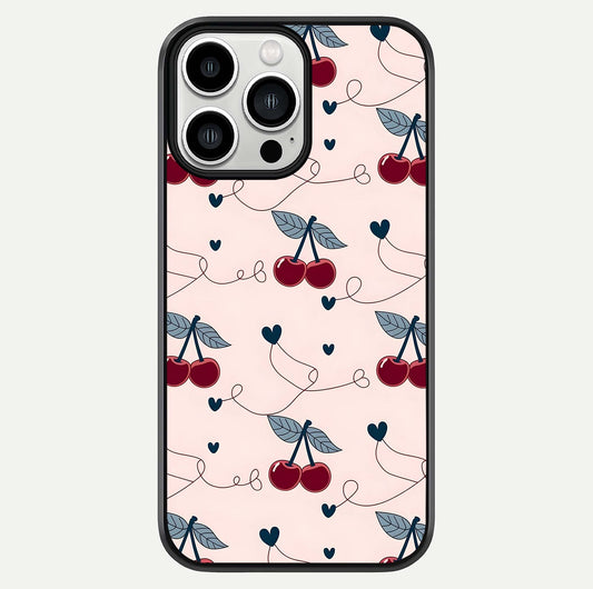Cherry Heart Line Glass Case For iPhone 13 Pro Max by Custom World