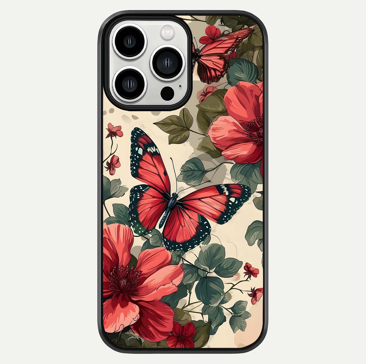 Crimson Butterfly Garden Glass Case For iPhone 13 Pro Max by Custom World