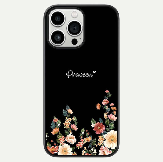 Floral Design Personalized Custom Name Glass Case For iPhone 13 Pro Max by Custom World