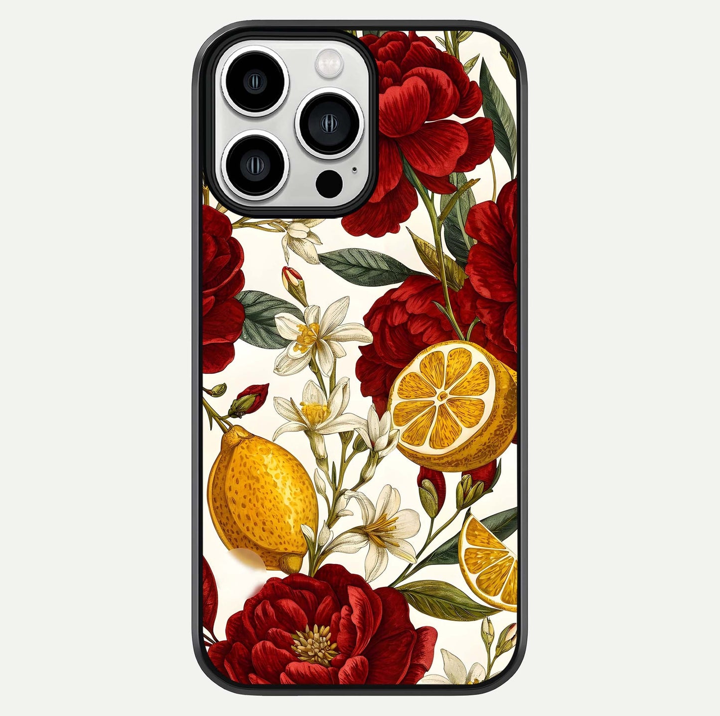 Lemon Rose Charm Glass Case For iPhone 13 Pro Max by Custom World