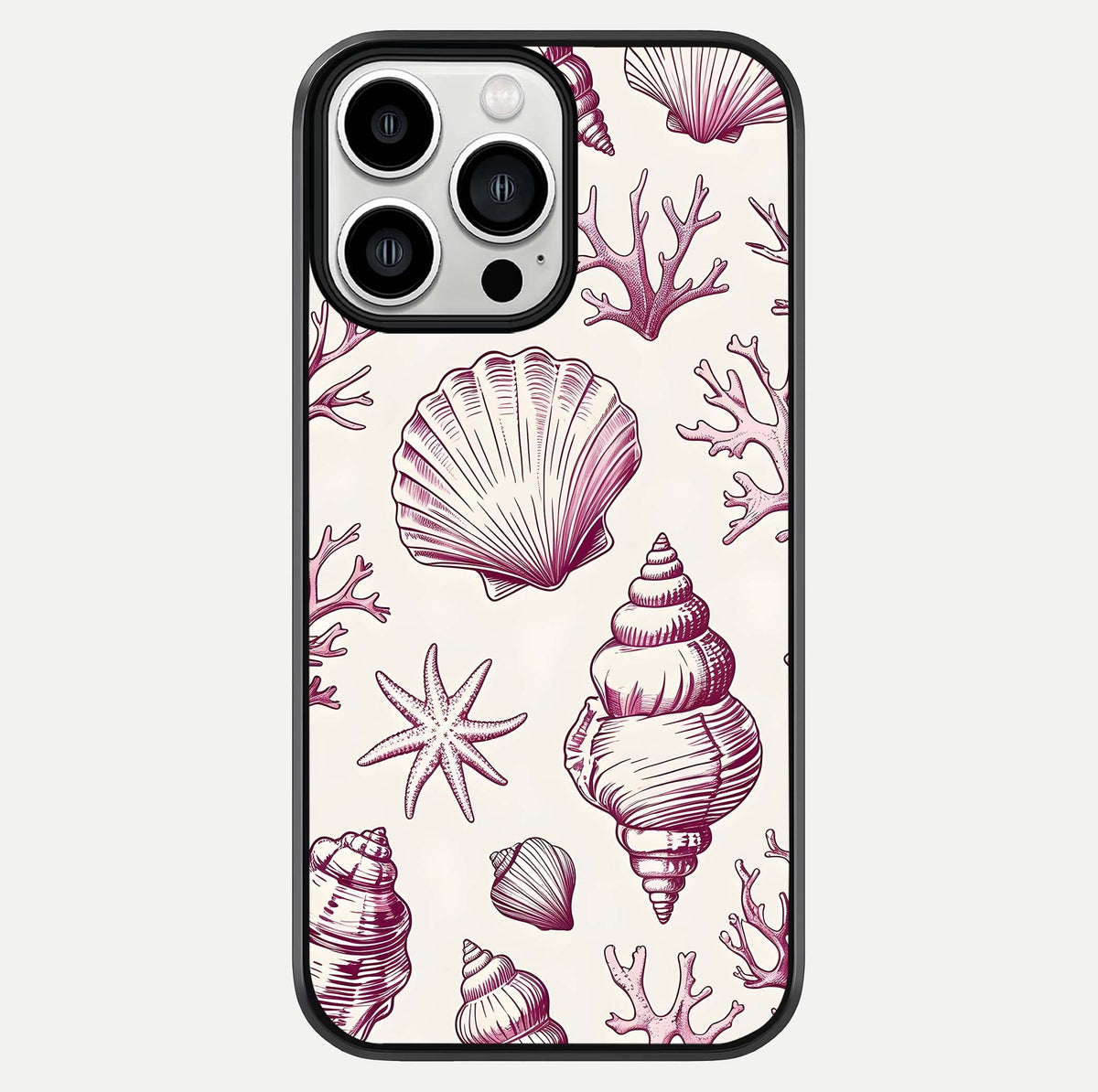 Pink Shells Outline Glass Case For iPhone 13 Pro Max by Custom World