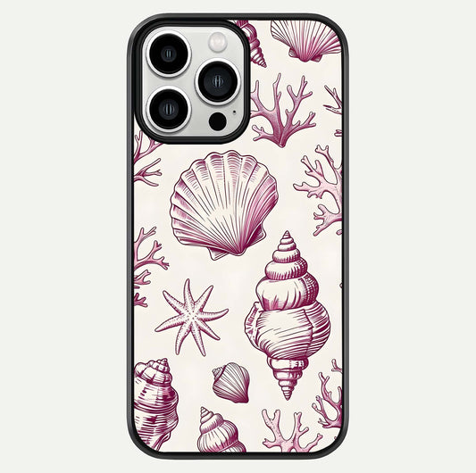 Pink Shells Outline Glass Case For iPhone 13 Pro Max by Custom World