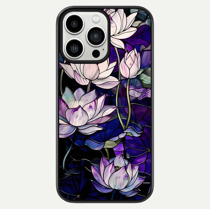 Purple Lotus Pattern Glass Case For iPhone 13 Pro Max by Custom World
