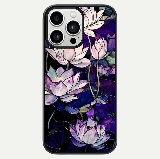 Purple Lotus Pattern Glass Case For iPhone 13 Pro Max by Custom World