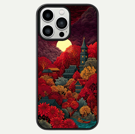 Scarlet Autumn Temple Glass Case For iPhone 13 Pro Max by Custom World