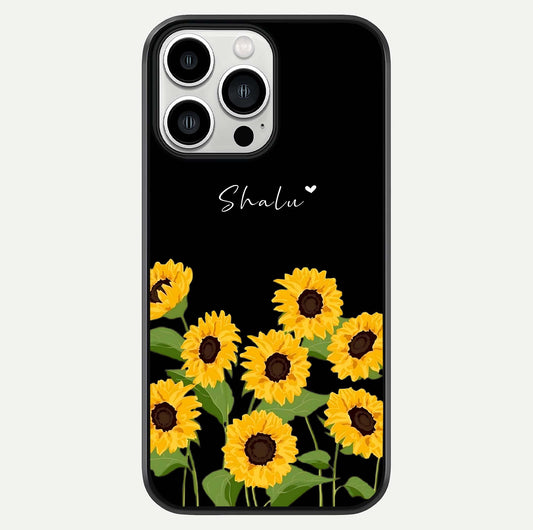 Sunflower Chic Mood Custom Name Glass Case For iPhone 13 Pro Max by Custom World
