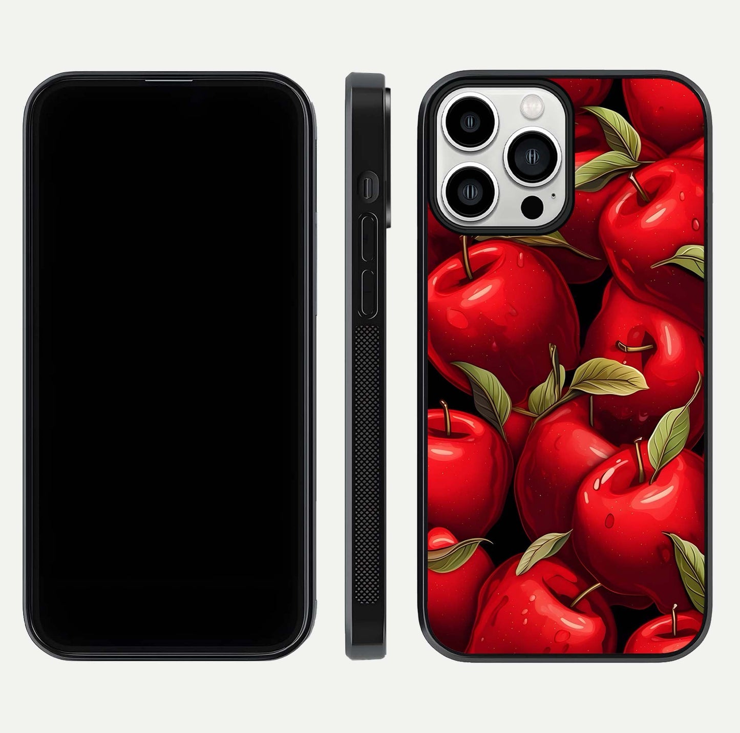 Apple Pattern Glass Case for iPhone 13 Pro Max front and back layout highlighting clean lines and protective glass finish