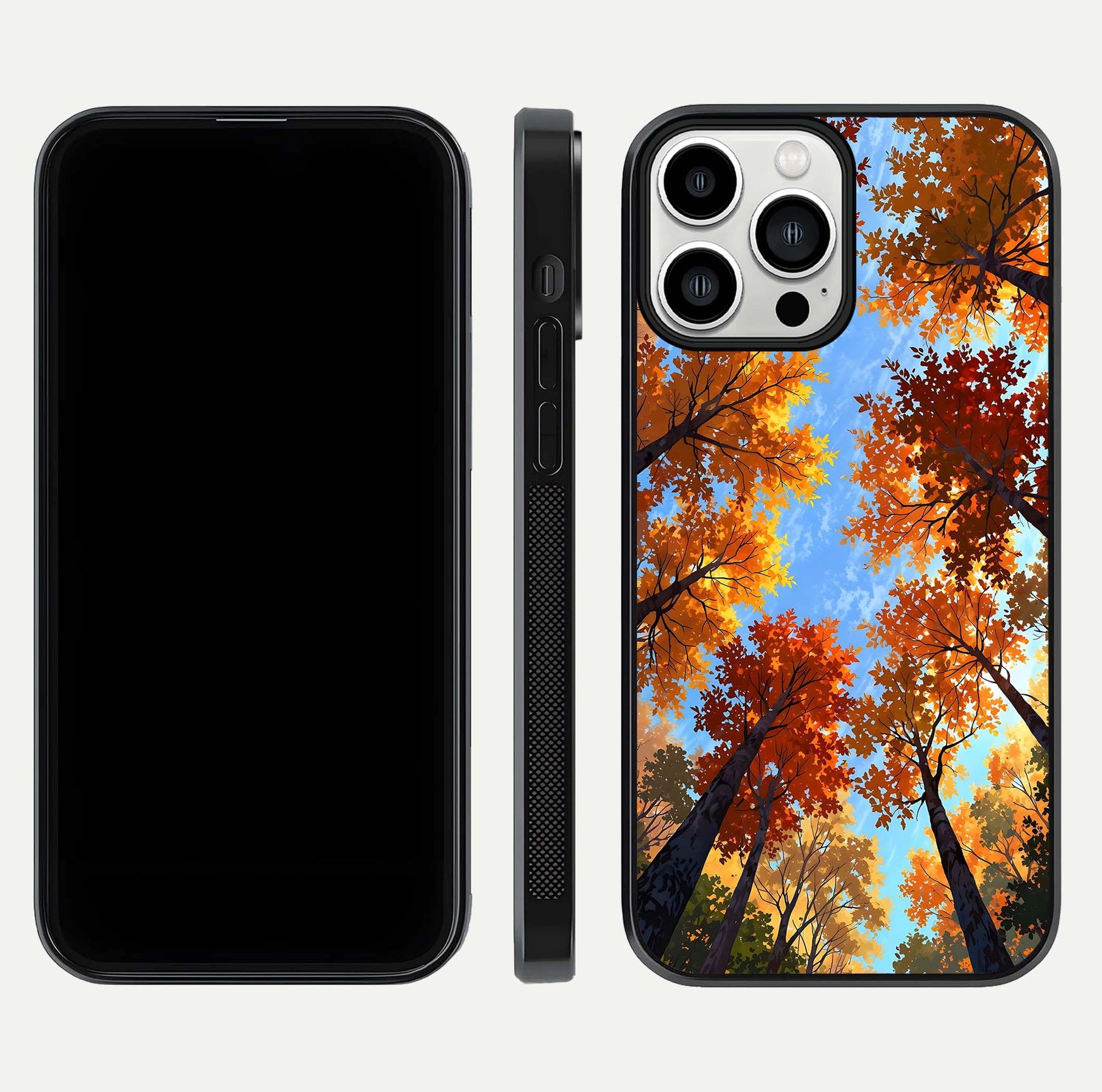 Autumn Sky Rise Glass Case for iPhone 13 Pro Max front and back layout showing sky print and edge smoothness