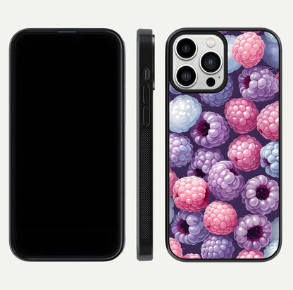 Berry Candy Pop Glass Case for iPhone 13 Pro Max front-and-back layout showing colorful pattern and sleek protective frame