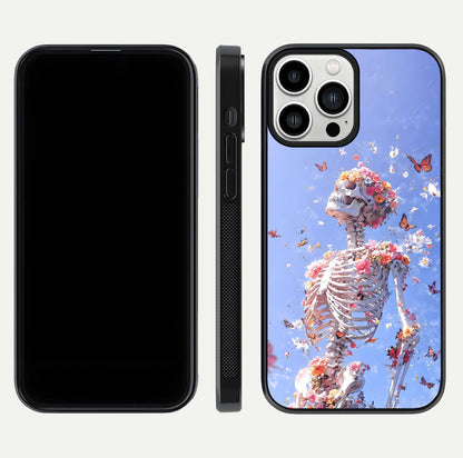 Bloom Beyond Bones Glass Case for iPhone 13 Pro Max dual-view layout showing creative aesthetic and edge design