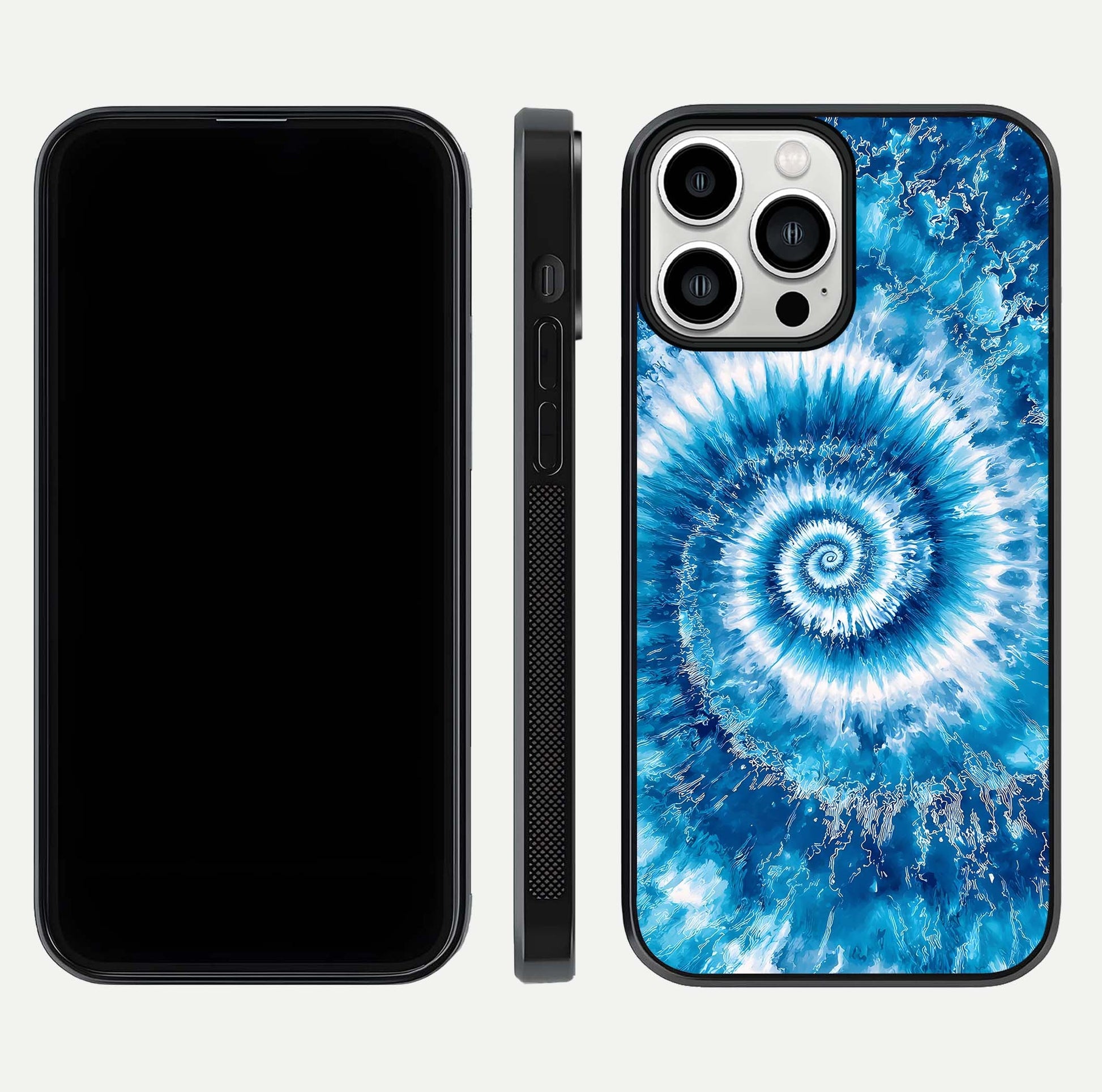 Blue Galaxy Wave Glass Case for iPhone 13 Pro Max front-and-back layout showing gradient flow and shine clarity
