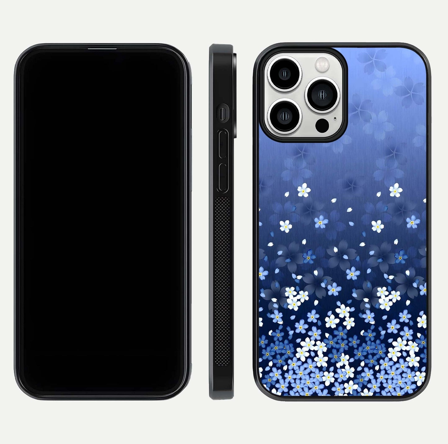 Blue Starry Glass Case for iPhone 13 Pro Max dual-view layout showing star spread and smooth edge shine