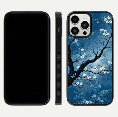 Blue Tree Serenity Glass Case for iPhone 13 Pro Max front-and-back layout showing gradient background and smooth edges