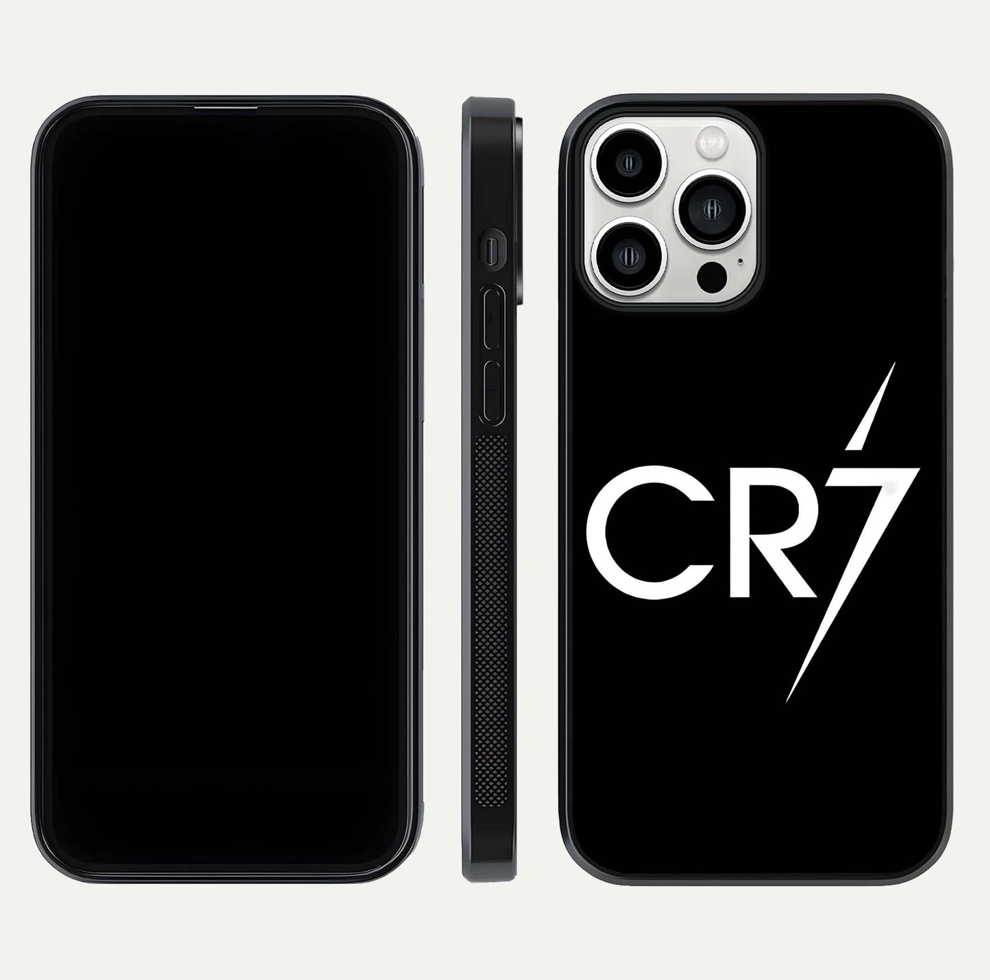 CR7 Elite Strike Glass Case for iPhone 13 Pro Max dual-view layout showing sport tones and edge clarity