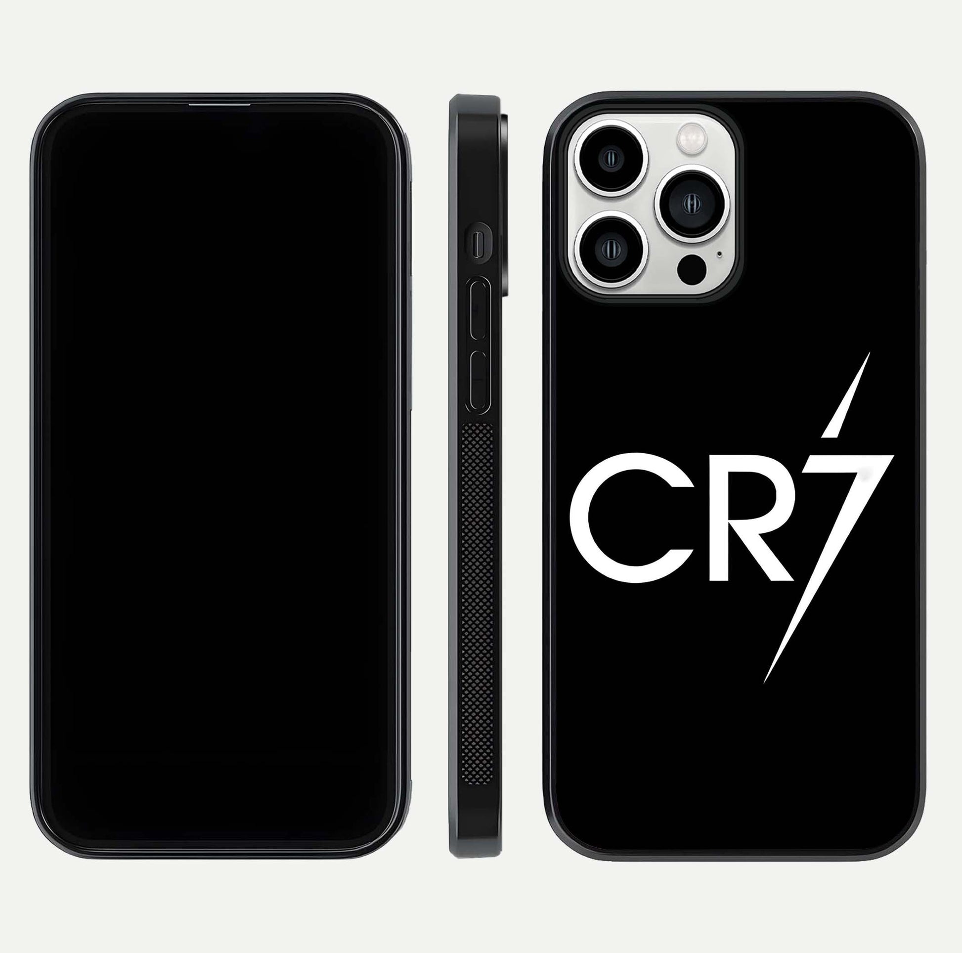 CR7 Elite Strike Glass Case for iPhone 13 Pro Max dual-view layout showing sport tones and edge clarity