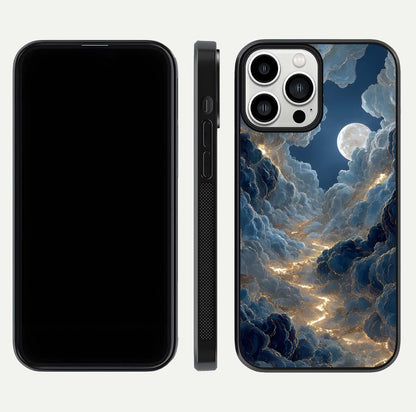 Celestial Cloud Road Glass Case for iPhone 13 Pro Max front-and-back layout displaying balance between light and depth