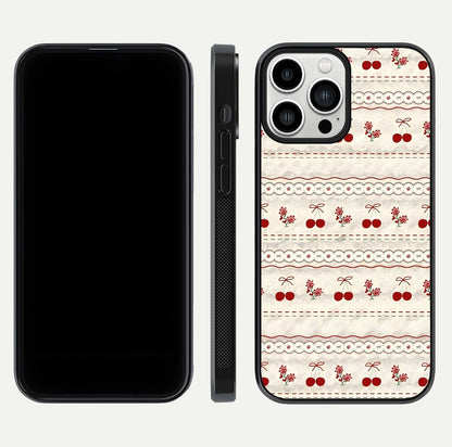 Cherry Bloom Charm Glass Case for iPhone 13 Pro Max front-and-back layout displaying floral art and smooth finish