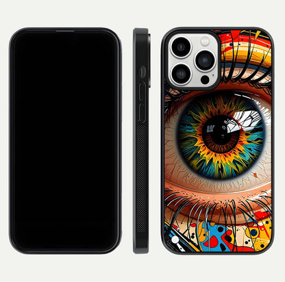 Colorful Eye Glass Case for iPhone 13 Pro Max dual-view layout displaying vivid tones and smooth glass edges