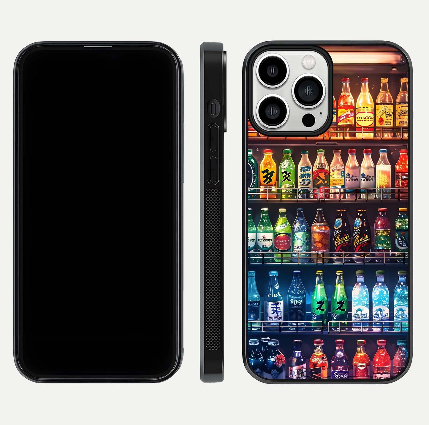Colorful Soda Bottles Glass Case for iPhone 13 Pro Max dual-view layout displaying playful tones and gloss clarity