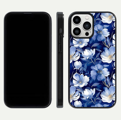 Cute Floral Patterns Glass Case for iPhone 13 Pro Max dual-view layout displaying HD floral print and curved edges
